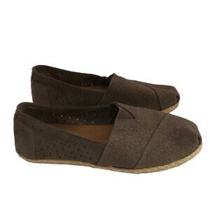 Toms Womens Shoes Brown Canvas Slip Ons Size 8.5 Wide Flats Cozy Coastal Boho